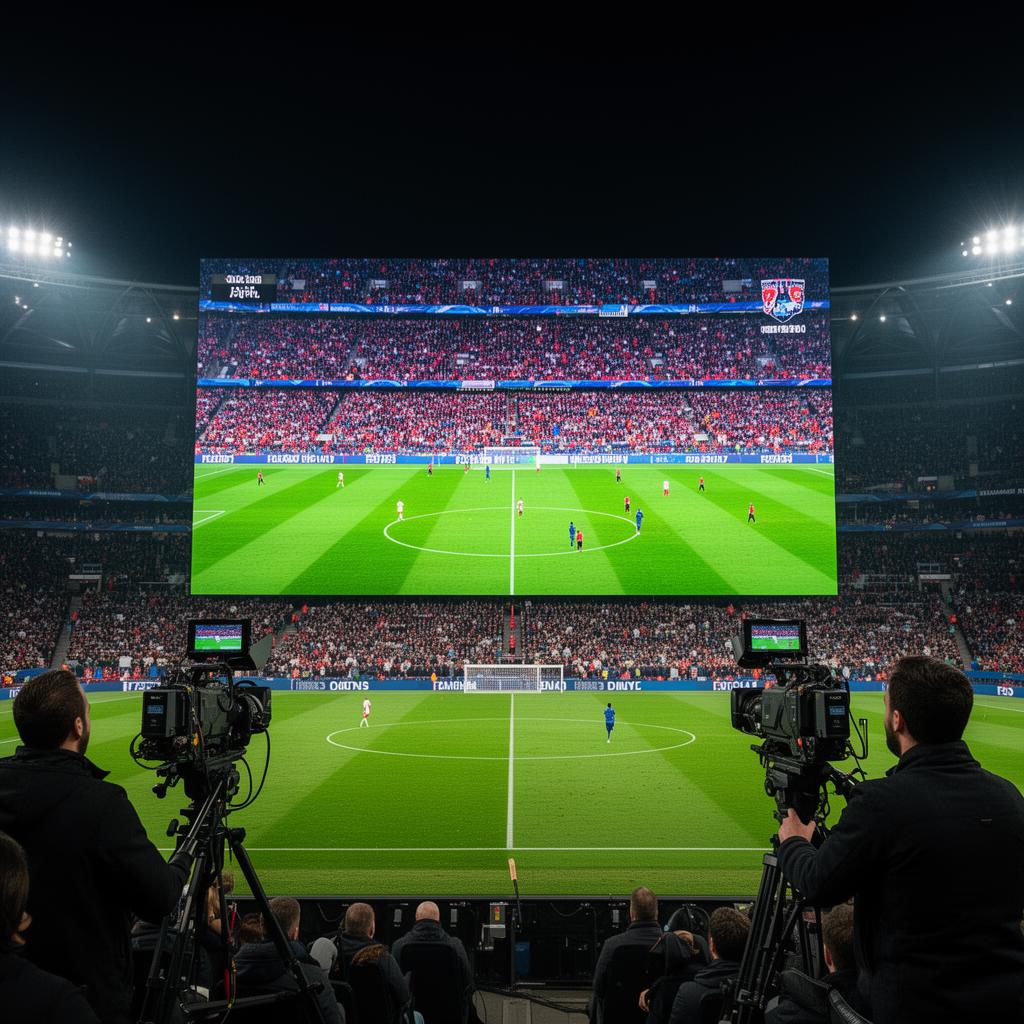 Écran LED broadcast ready dans un stade de football avec caméras TV