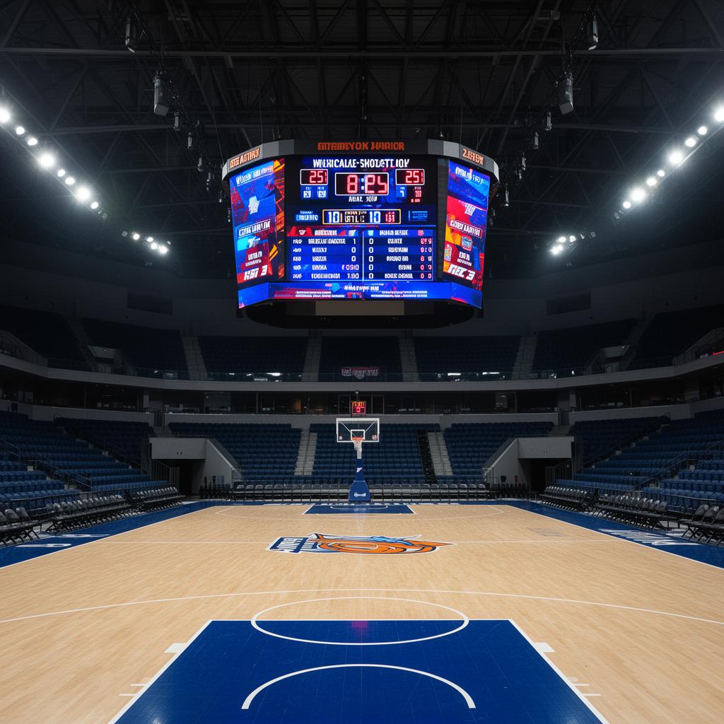 Cube LED dans une arena de basketball conforme FIBA
