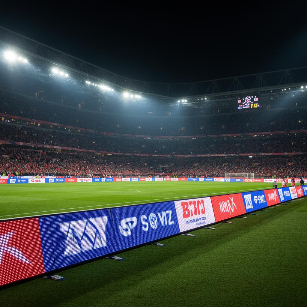 LED perimeter board installation at football stadium